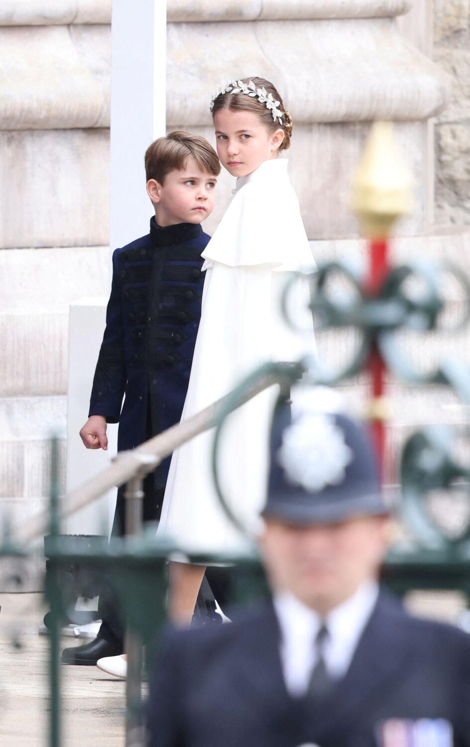 Prince Louis and Princess Charlotte arrive for the coronation ceremony of Britain's King Charles and Queen Camilla at Westminster Abbey, in London, Britain May 6, 2023. Phil Harris/Pool via REUTERS